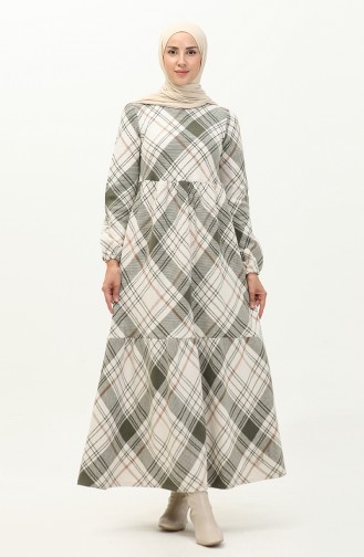 Plaid Patterned Dress 23K8827-07 Khaki 23K8827-07