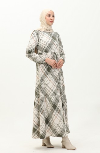 Plaid Patterned Dress 23K8827-07 Khaki 23K8827-07