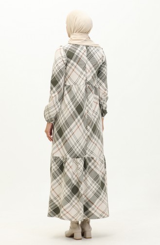 Plaid Patterned Dress 23K8827-07 Khaki 23K8827-07