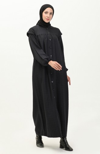 Kazayağı Desenli Düğmeli Elbise 23K8836-01 Lacivert