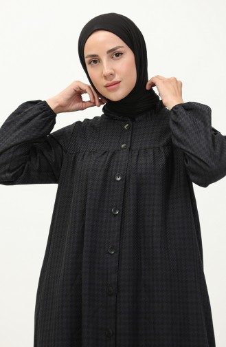 Kazayağı Desenli Düğmeli Elbise 23K8836-01 Lacivert