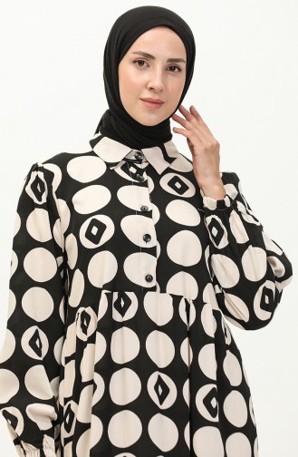 Kleid Aus Viskose Mit Elastischen Ärmeln 24Y8974A-01 Schwarz Beige 24Y8974A-01
