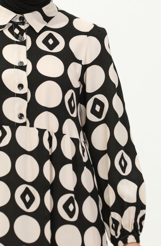 Kleid Aus Viskose Mit Elastischen Ärmeln 24Y8974A-01 Schwarz Beige 24Y8974A-01