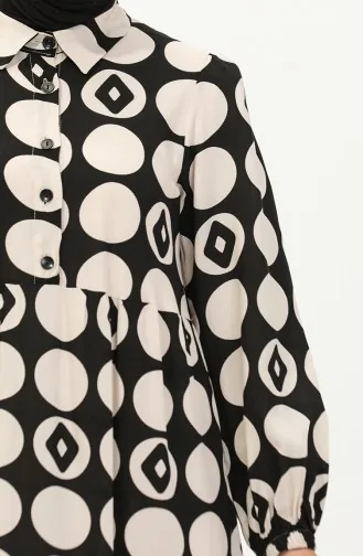 Robe en Viscose à Manches élastiques 24Y8974A-01 Noir Beige 24Y8974A-01