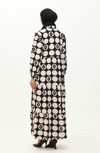 Kleid Aus Viskose Mit Elastischen Ärmeln 24Y8974A-01 Schwarz Beige 24Y8974A-01