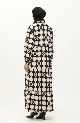 Robe en Viscose à Manches élastiques 24Y8974A-01 Noir Beige 24Y8974A-01