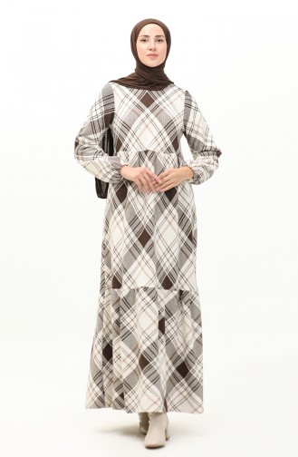 Plaid Patterned Dress 23K8827-01 Brown 23K8827-01