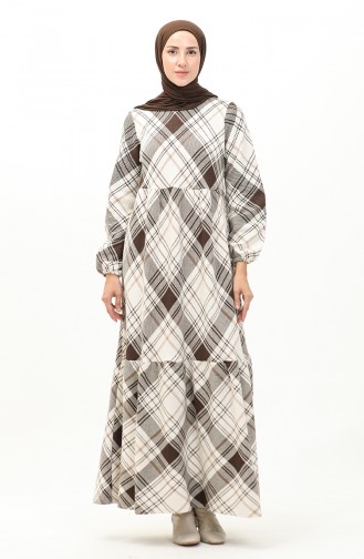 Plaid Patterned Dress 23K8827-01 Brown 23K8827-01