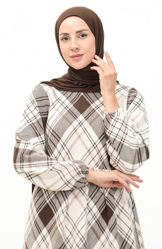 Plaid Patterned Dress 23K8827-01 Brown 23K8827-01