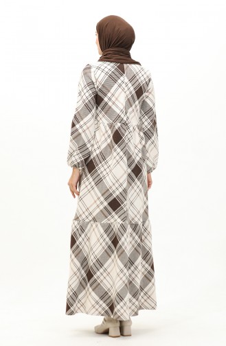 Plaid Patterned Dress 23K8827-01 Brown 23K8827-01