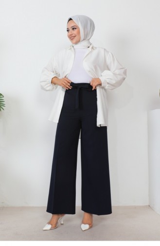 Broek Met Wijde Pijpen Marineblauw En Tailleband 0658GLN.LCV