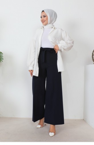 Broek Met Wijde Pijpen Marineblauw En Tailleband 0658GLN.LCV