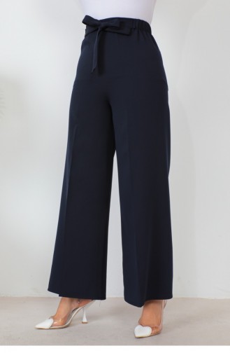 Broek Met Wijde Pijpen Marineblauw En Tailleband 0658GLN.LCV
