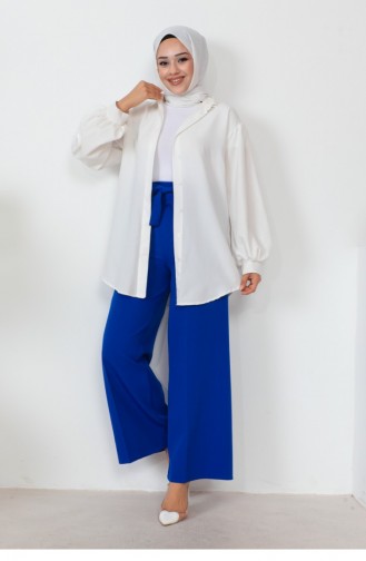 Pantalon Large Noué À La Taille Saks Blue 0658GLN.SKM
