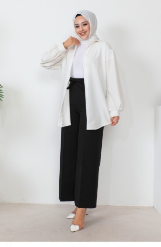 Broek Met Wijde Pijpen En Taille Vastgebonden Zwart 0658GLN.SYH