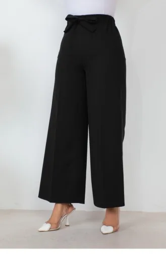 Taillengebundene Hose Mit Weitem Bein In Schwarz 0658GLN.SYH