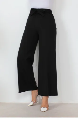 Taillengebundene Hose Mit Weitem Bein In Schwarz 0658GLN.SYH