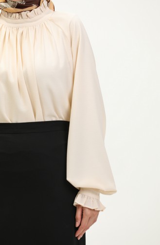 Oyya Rüschendetaillierte Geraffte Bluse 238482-02 Ecru 238482-02