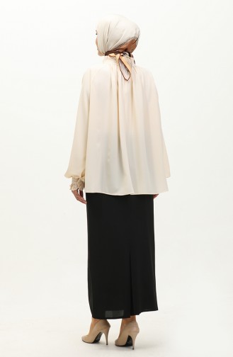 Oyya Rüschendetaillierte Geraffte Bluse 238482-02 Ecru 238482-02
