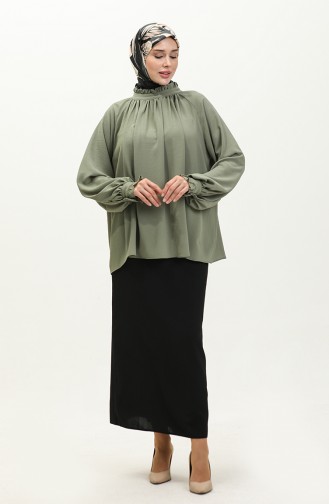 Oyya Rüschendetaillierte Geraffte Bluse 238482-05 Grün 238482-05