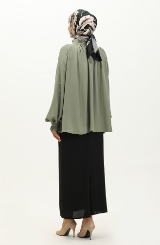 Oyya Rüschendetaillierte Geraffte Bluse 238482-05 Grün 238482-05