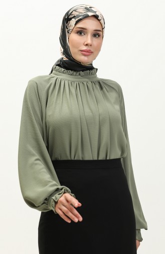 Oyya Rüschendetaillierte Geraffte Bluse 238482-05 Grün 238482-05
