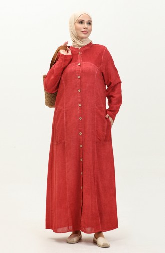 Şile Fabric Authentic Abaya 8590-03 Brick Red 8590-03