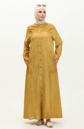 Şile Fabric Authentic Abaya 8590-06 Mustard 8590-06