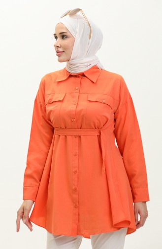Buttoned Pocketed Shirt 0216-03 Orange 0216-03