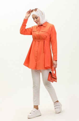 Buttoned Pocketed Shirt 0216-03 Orange 0216-03