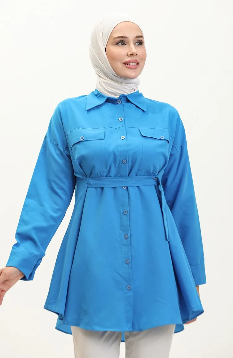 Buttoned Pocketed Shirt 0216-04 İndigo 0216-04