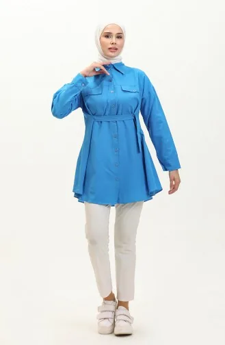 Buttoned Pocketed Shirt 0216-04 İndigo 0216-04