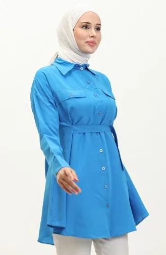 Buttoned Pocketed Shirt 0216-04 İndigo 0216-04