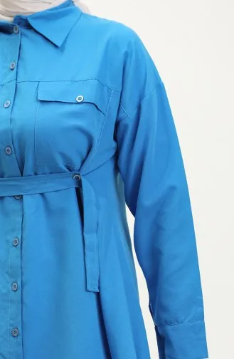 Buttoned Pocketed Shirt 0216-04 İndigo 0216-04