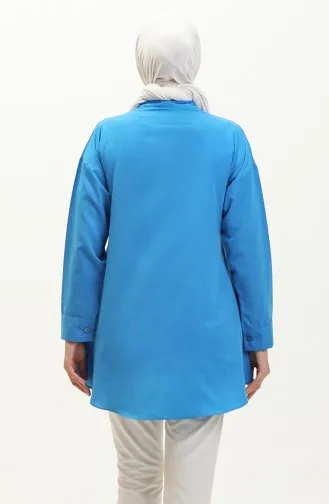 Buttoned Pocketed Shirt 0216-04 İndigo 0216-04