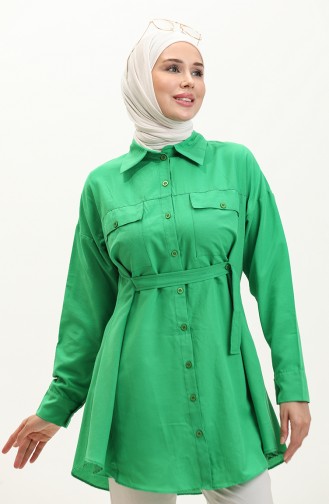 Buttoned Pocketed Shirt 0216-05 Green 0216-05