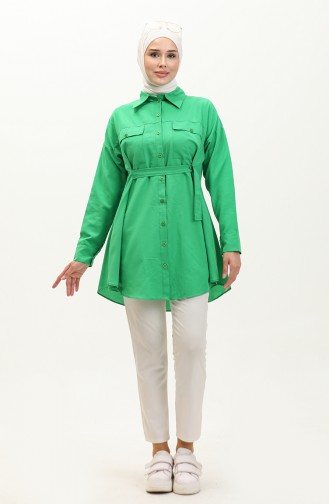 Buttoned Pocketed Shirt 0216-05 Green 0216-05