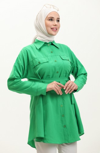 Buttoned Pocketed Shirt 0216-05 Green 0216-05