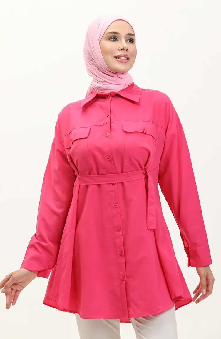 Buttoned Pocketed Shirt 0216-06 Fuchsia 0216-06