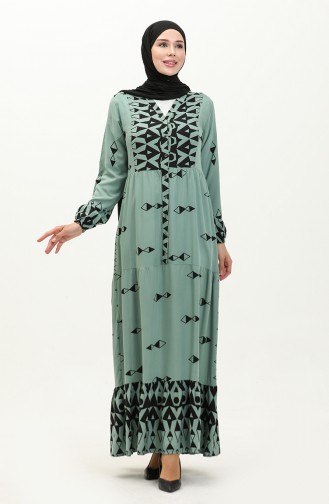 Half-Button Patterned Viscose Dress 0147-01 Green 0147-01