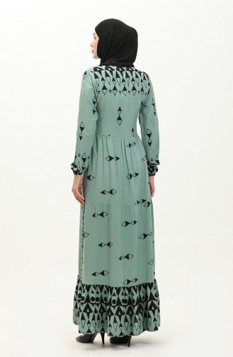 Half-Button Patterned Viscose Dress 0147-01 Green 0147-01