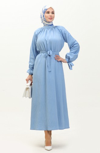 Tie Sleeve Belted Dress 0238-02 Blue 0238-02