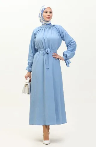 Robe A Ceinture Et Manches Nouées 0238-02 Bleu 0238-02