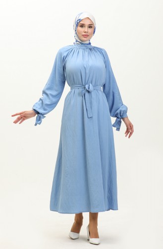 Tie Sleeve Belted Dress 0238-02 Blue 0238-02