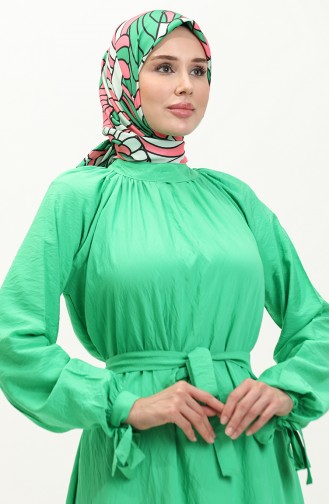 فستان بحزام بربطة أكمام 0238-03 أخضر 0238-03