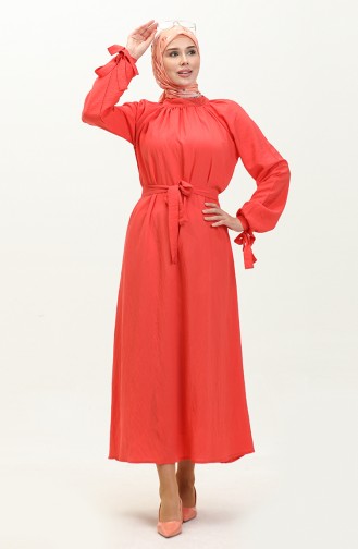 Tie Sleeve Belted Dress 0238-04 Coral 0238-04