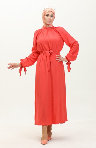 Tie Sleeve Belted Dress 0238-04 Coral 0238-04