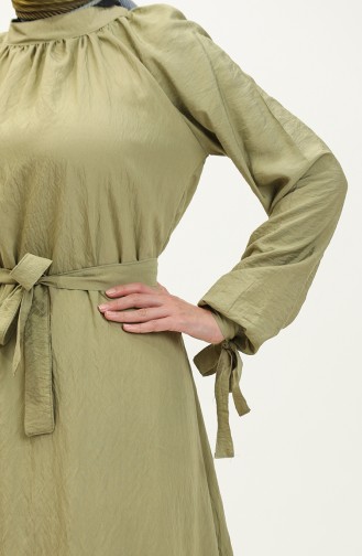Belted Dress with Tied Sleeves 0238-05 Khaki 0238-05
