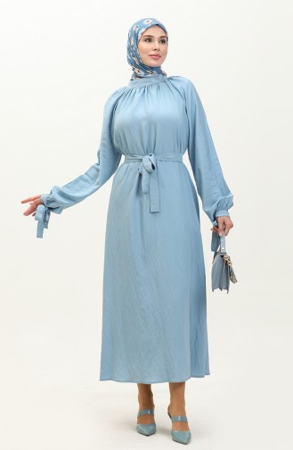 Tie Sleeve Belted Dress 0238-06 İce Blue 0238-06