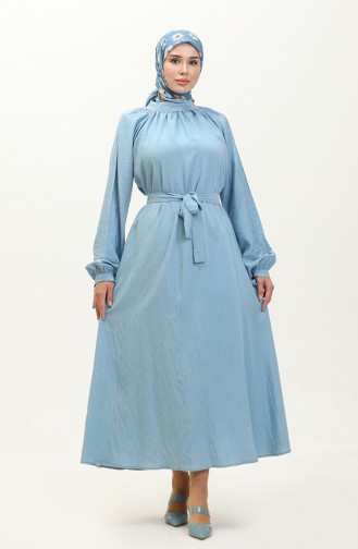 Tie Sleeve Belted Dress 0238-06 İce Blue 0238-06